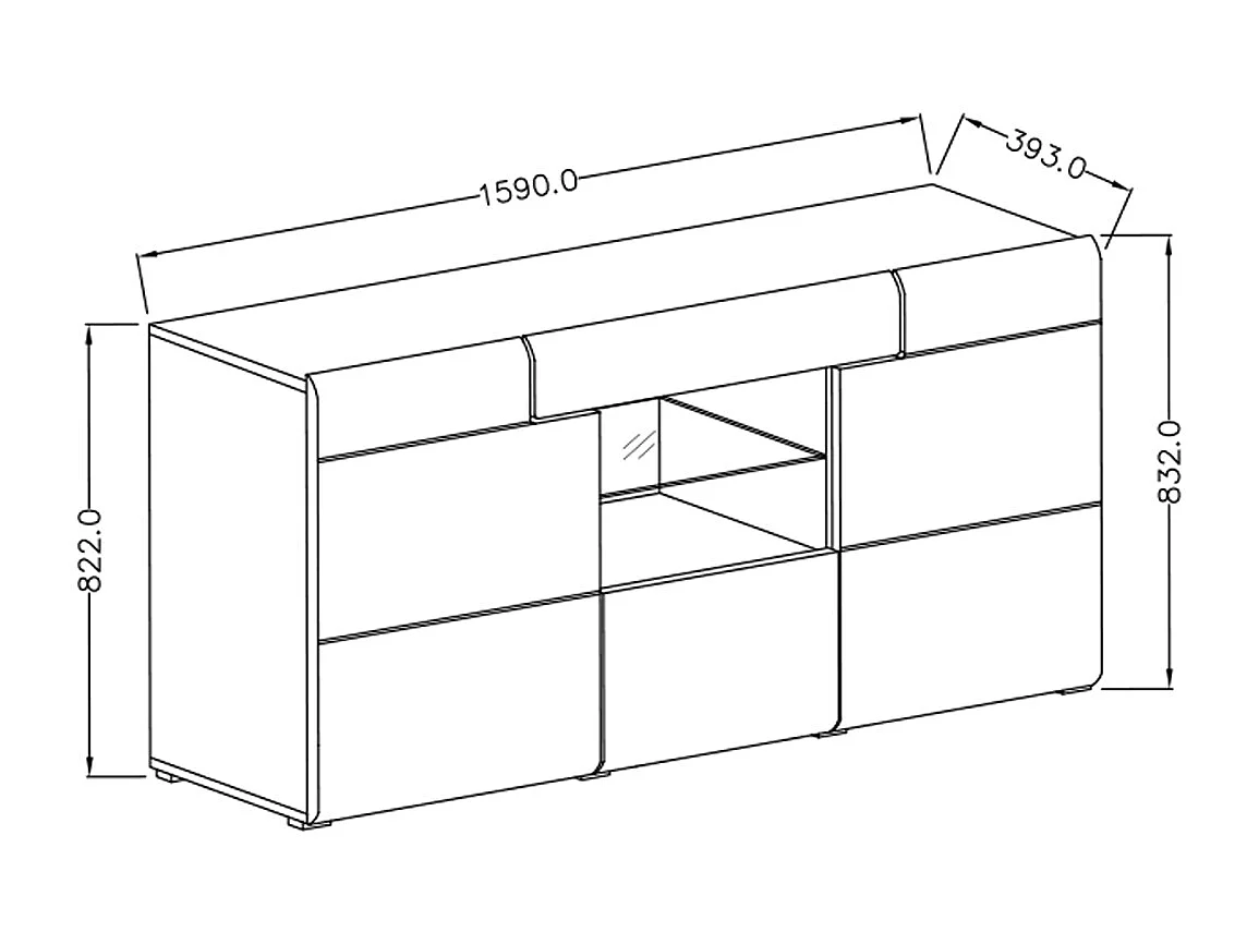 Jules Wit en Hout 3-deurs 1-lade dressoir