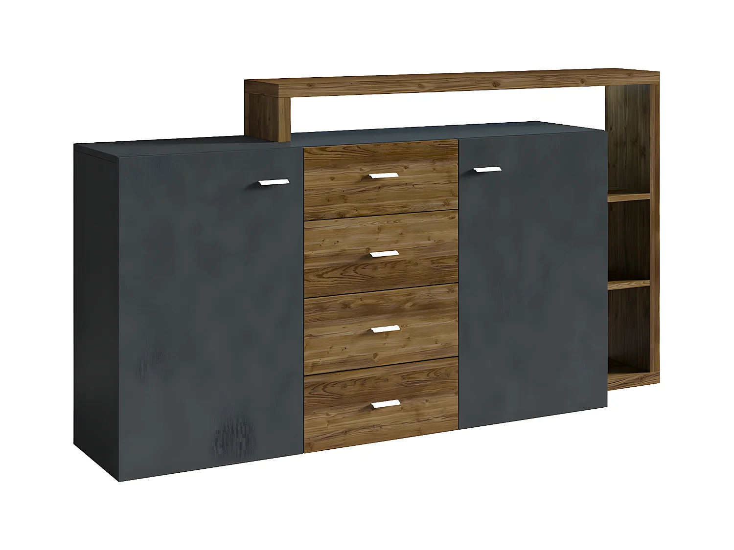 Buffet 2 portes 4 tiroirs Ilyes Gris et Bois