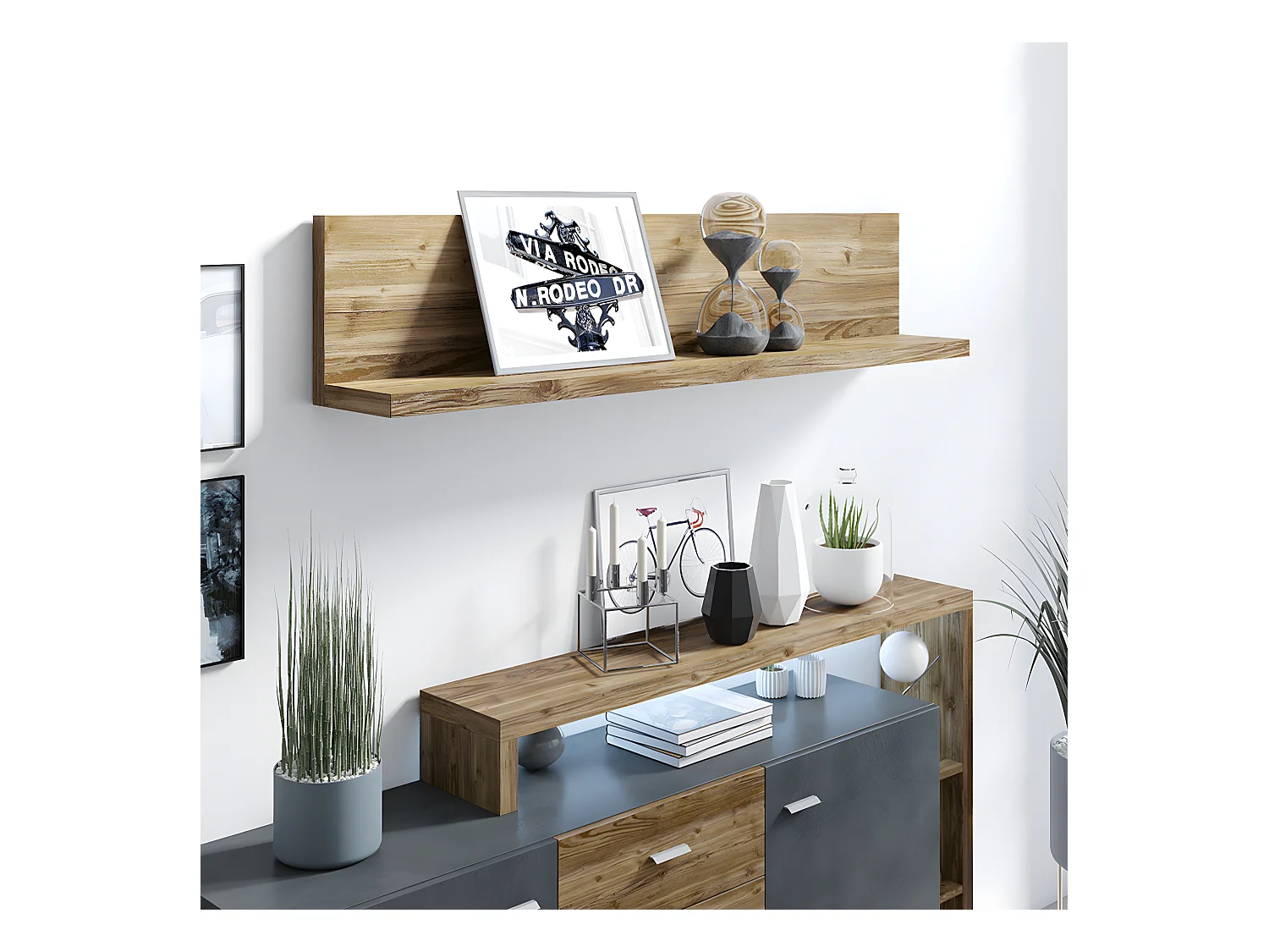 Buffet 2 portes 4 tiroirs Ilyes Gris et Bois