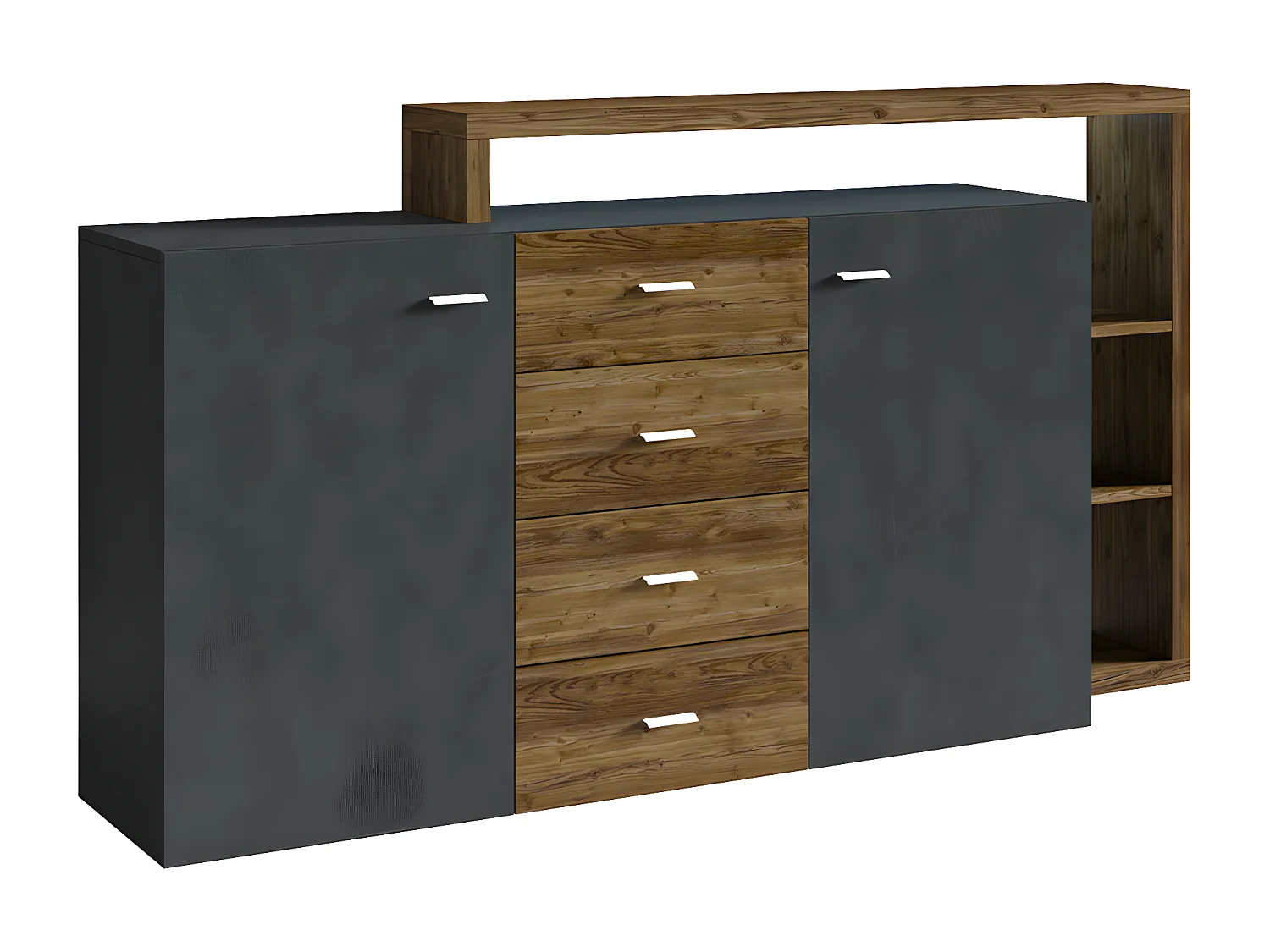 Buffet 2 portes 4 tiroirs Ilyes Gris et Bois