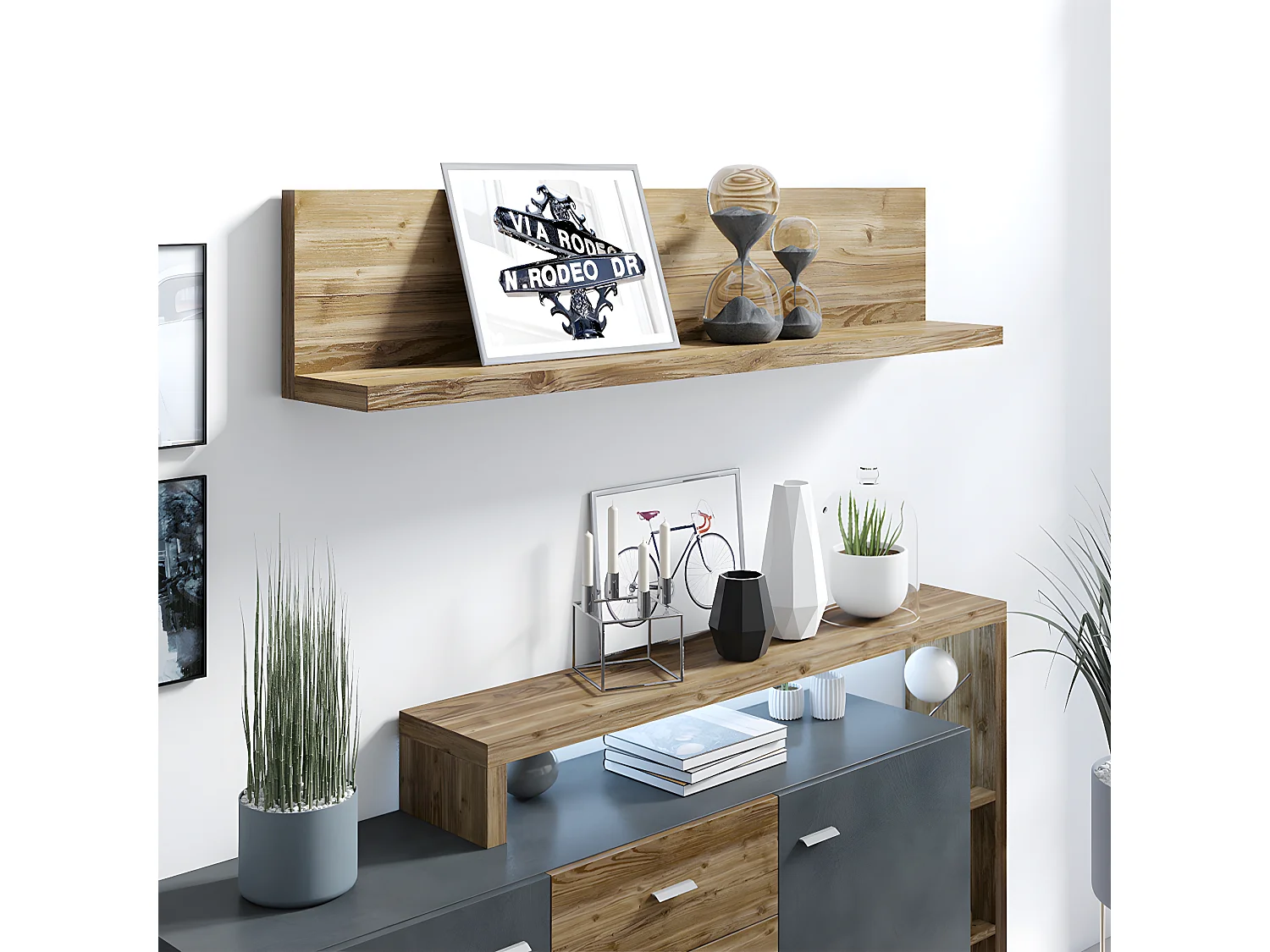 Buffet 2 portes 4 tiroirs Ilyes Gris et Bois