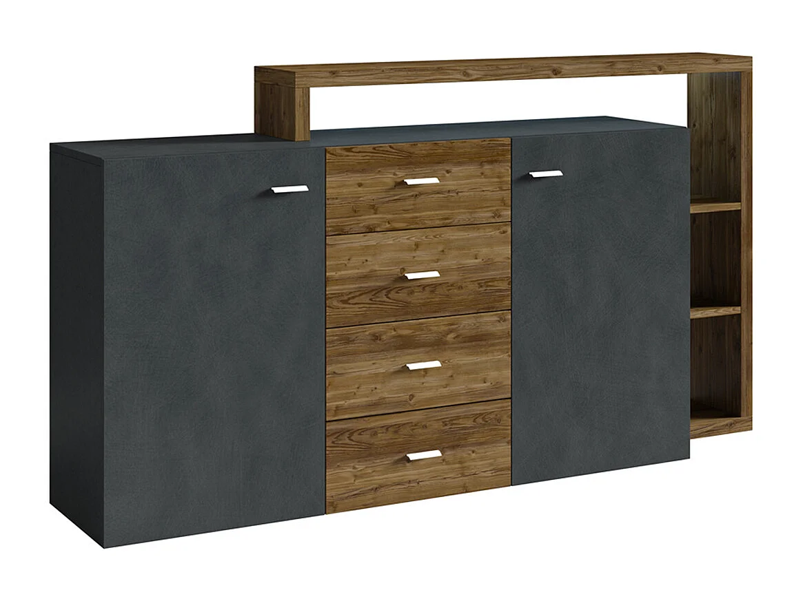 Buffet 2 portes 4 tiroirs Ilyes Gris et Bois