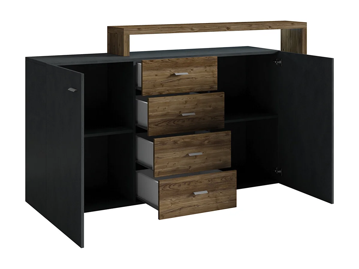 Buffet 2 portes 4 tiroirs Ilyes Gris et Bois