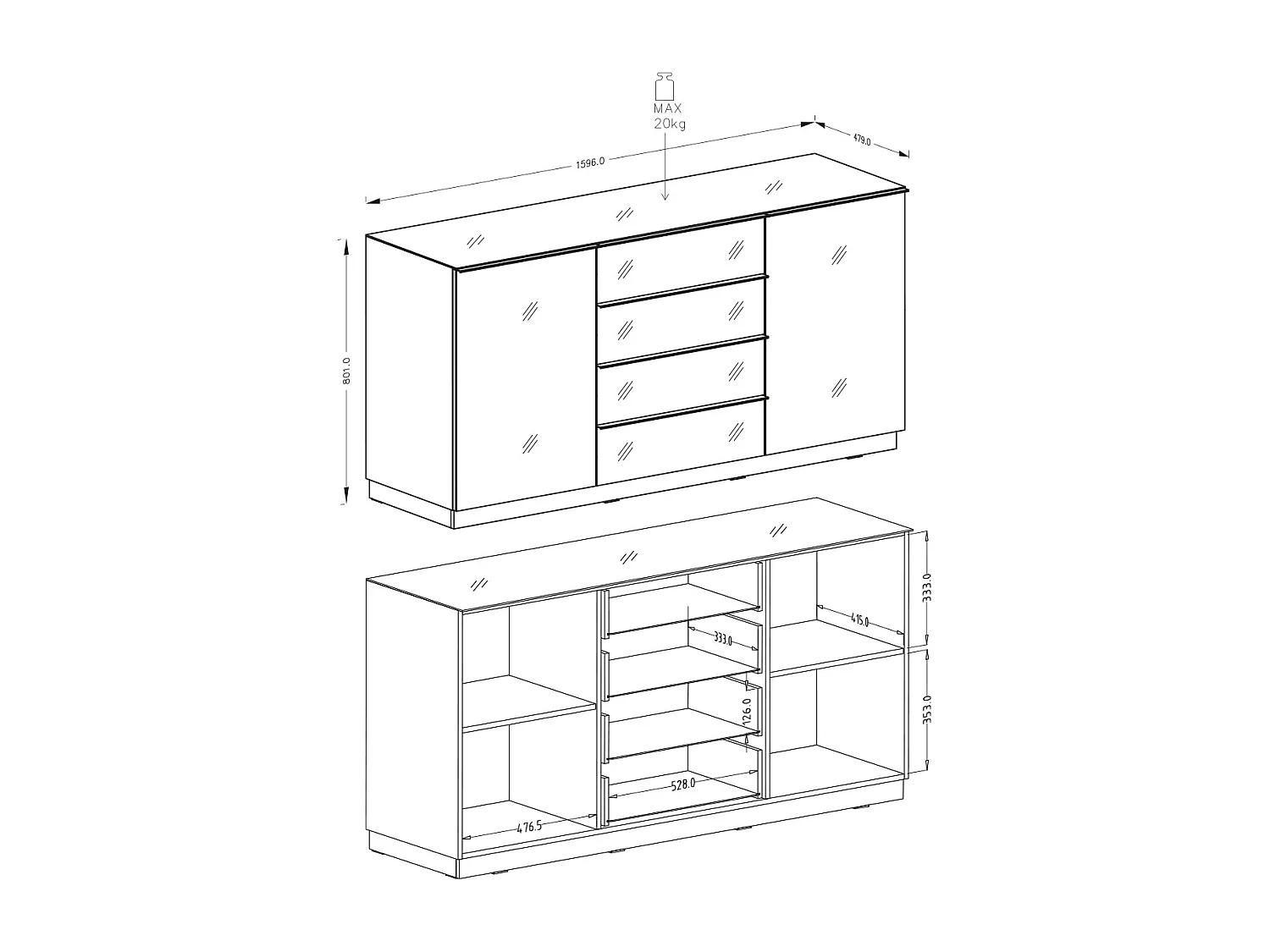 Buffet 2 portes 4 tiroirs Mathis Noir