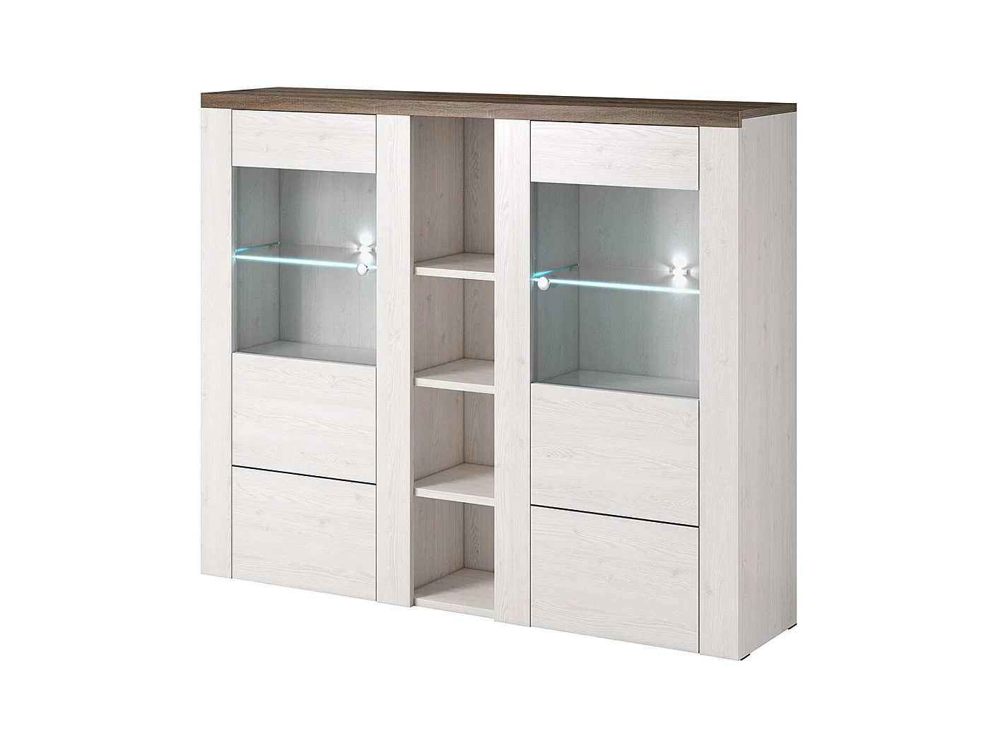 Vaisselier 2 portes avec LED Amaury Bois Blanc