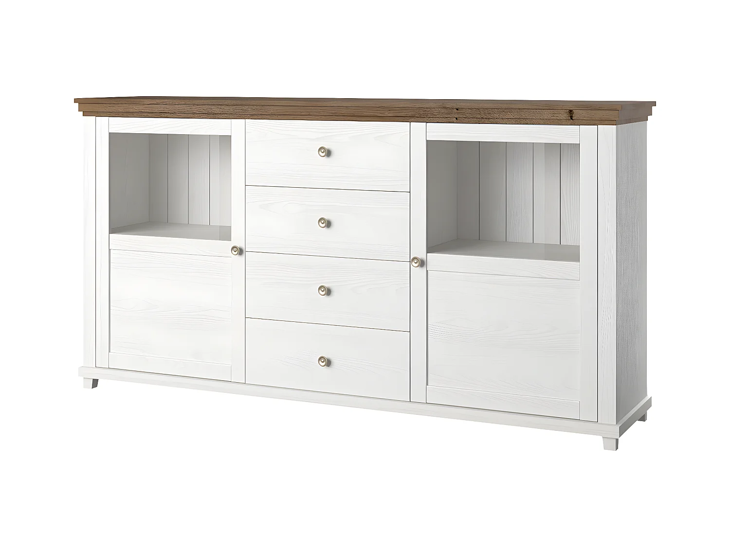 Aparador 2 portas 4 gavetas Martin madeira e branco 93cm