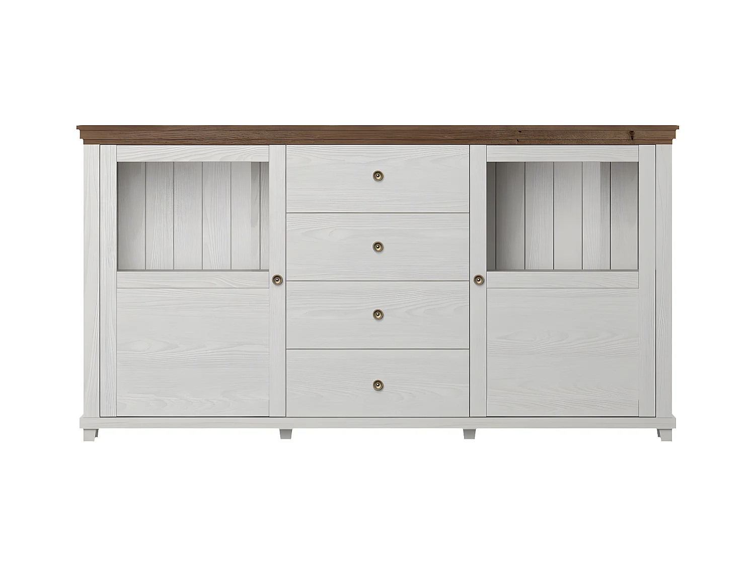 Aparador 2 portas 4 gavetas Martin madeira e branco 93cm