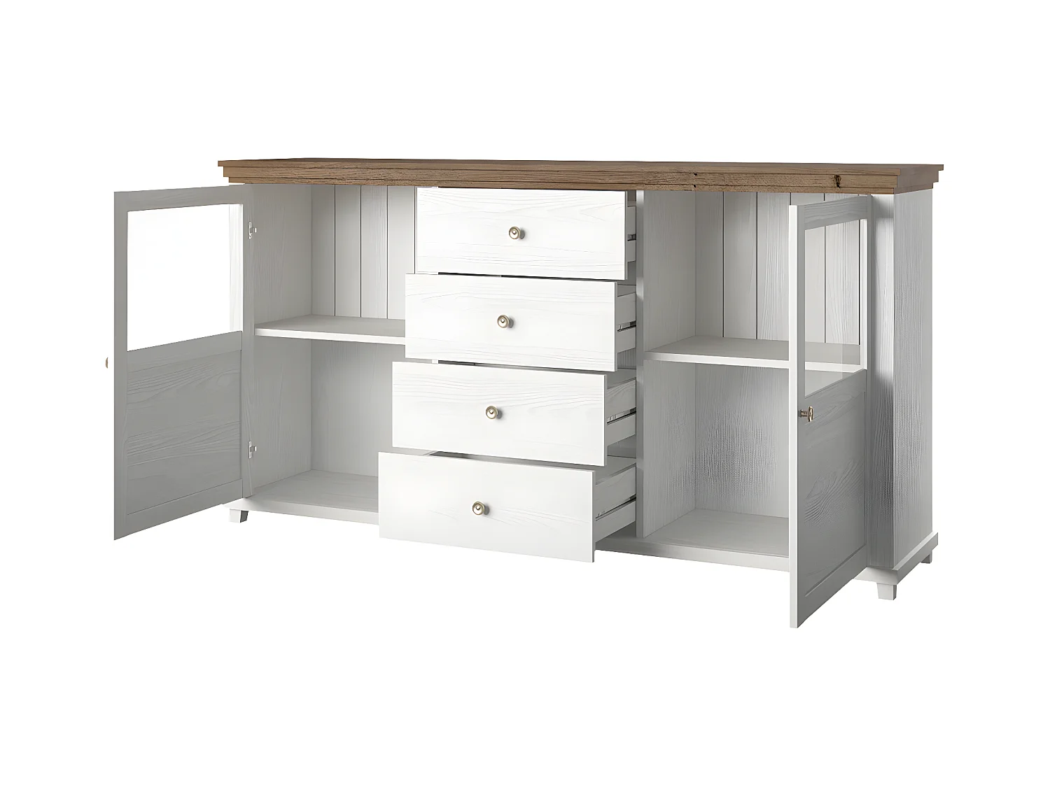 Aparador 2 portas 4 gavetas Martin madeira e branco 93cm