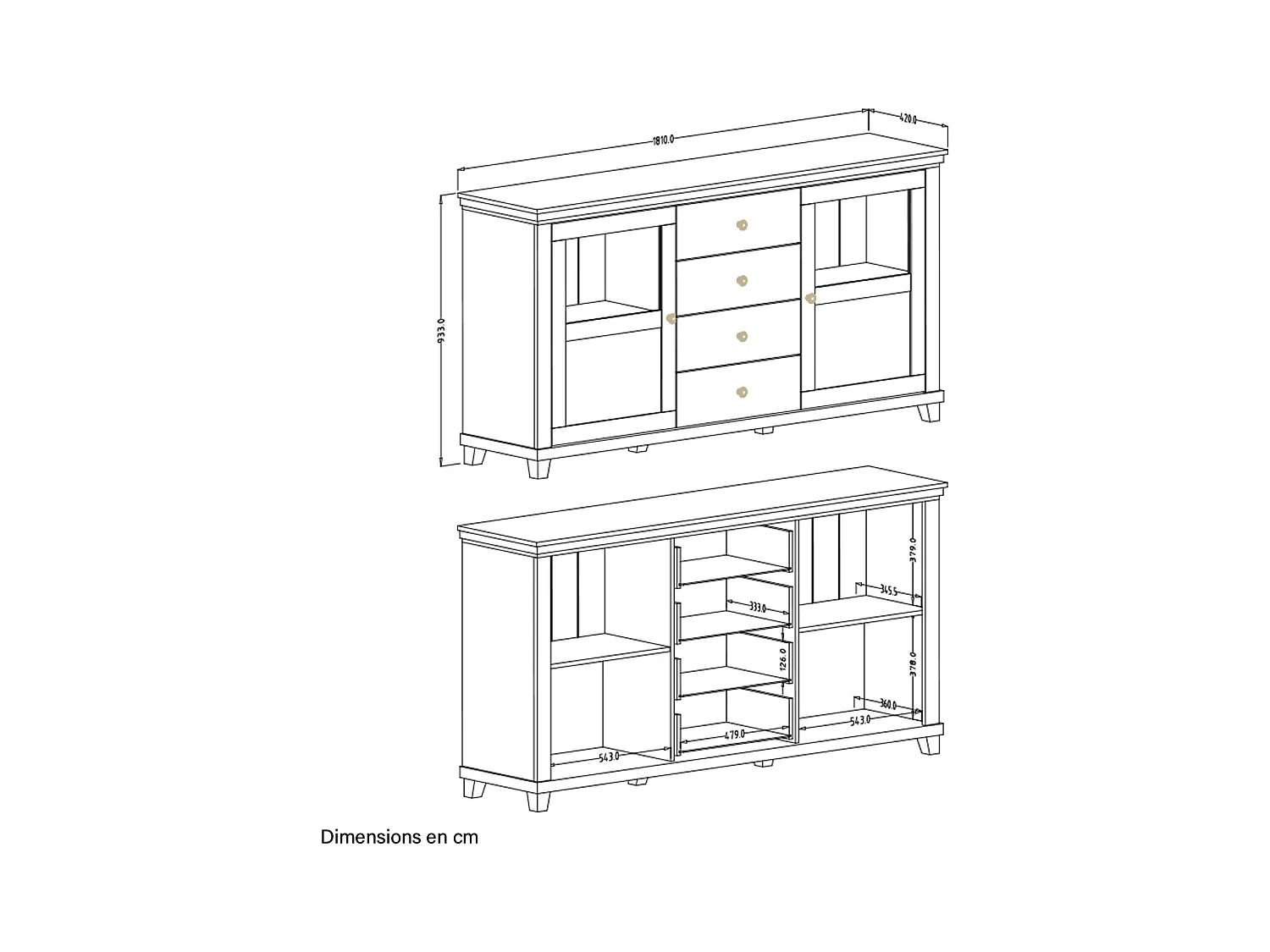 Aparador 2 portas 4 gavetas Martin madeira e branco 93cm