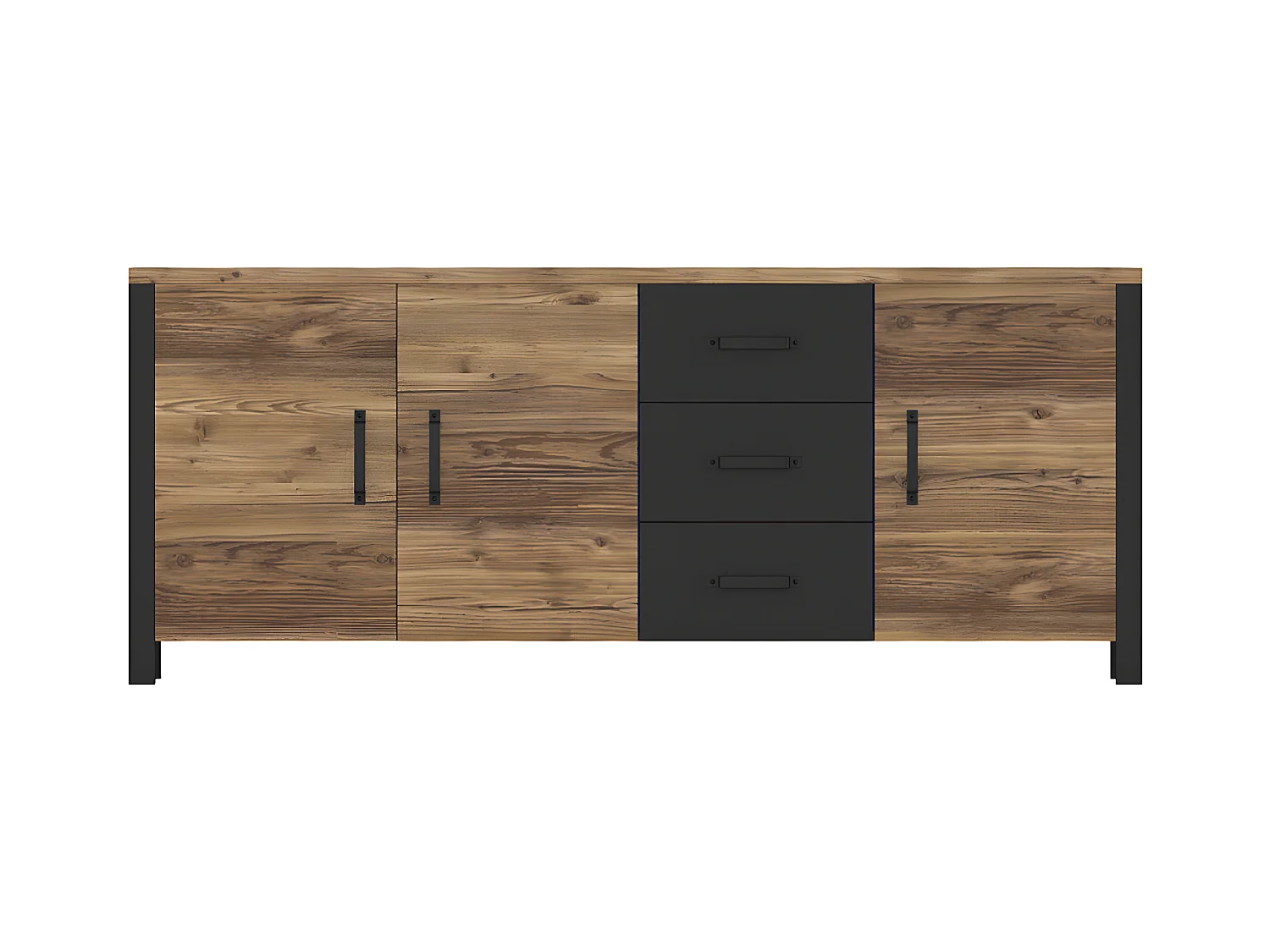 Lyam Hout en Zwart 3-deurs dressoir met 3 laden