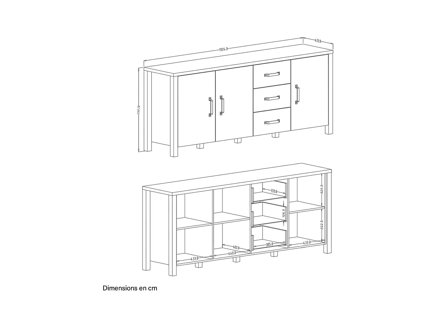 Lyam Hout en Zwart 3-deurs dressoir met 3 laden