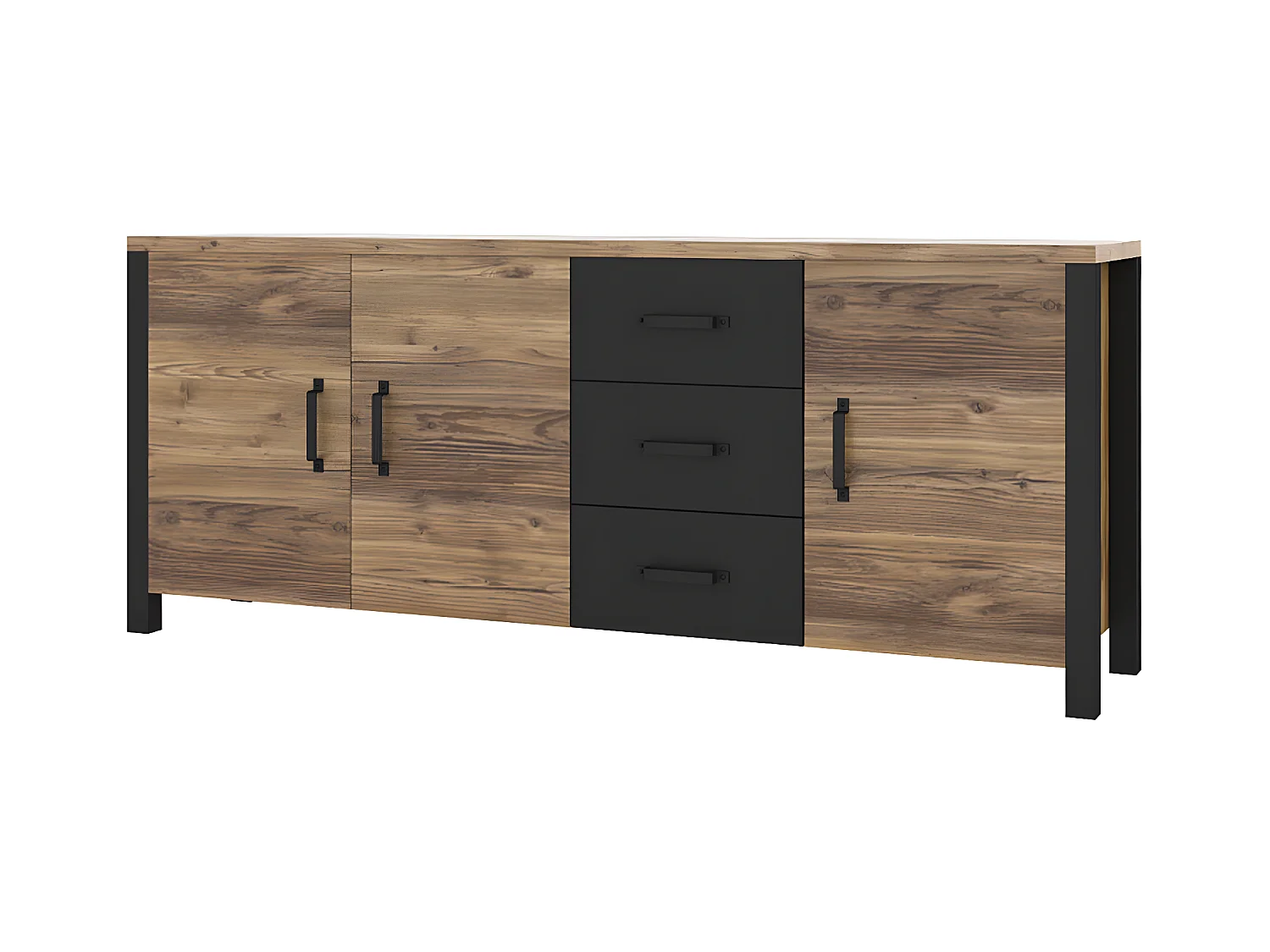 Buffet 3 portes 3 tiroirs Lyam Bois et Noir