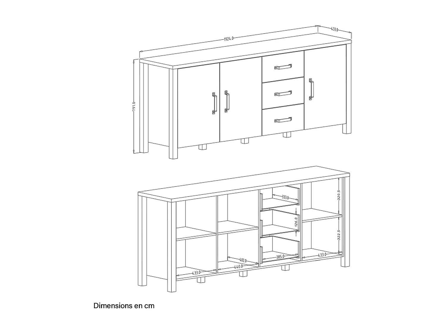 Buffet 3 portes 3 tiroirs Lyam Bois et Noir