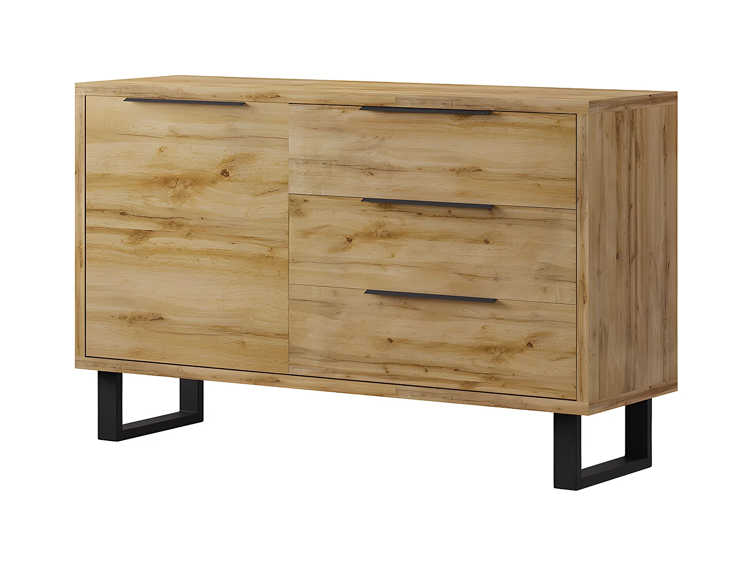 Buffet 1 porte 3 tiroirs Eden Bois et Metal