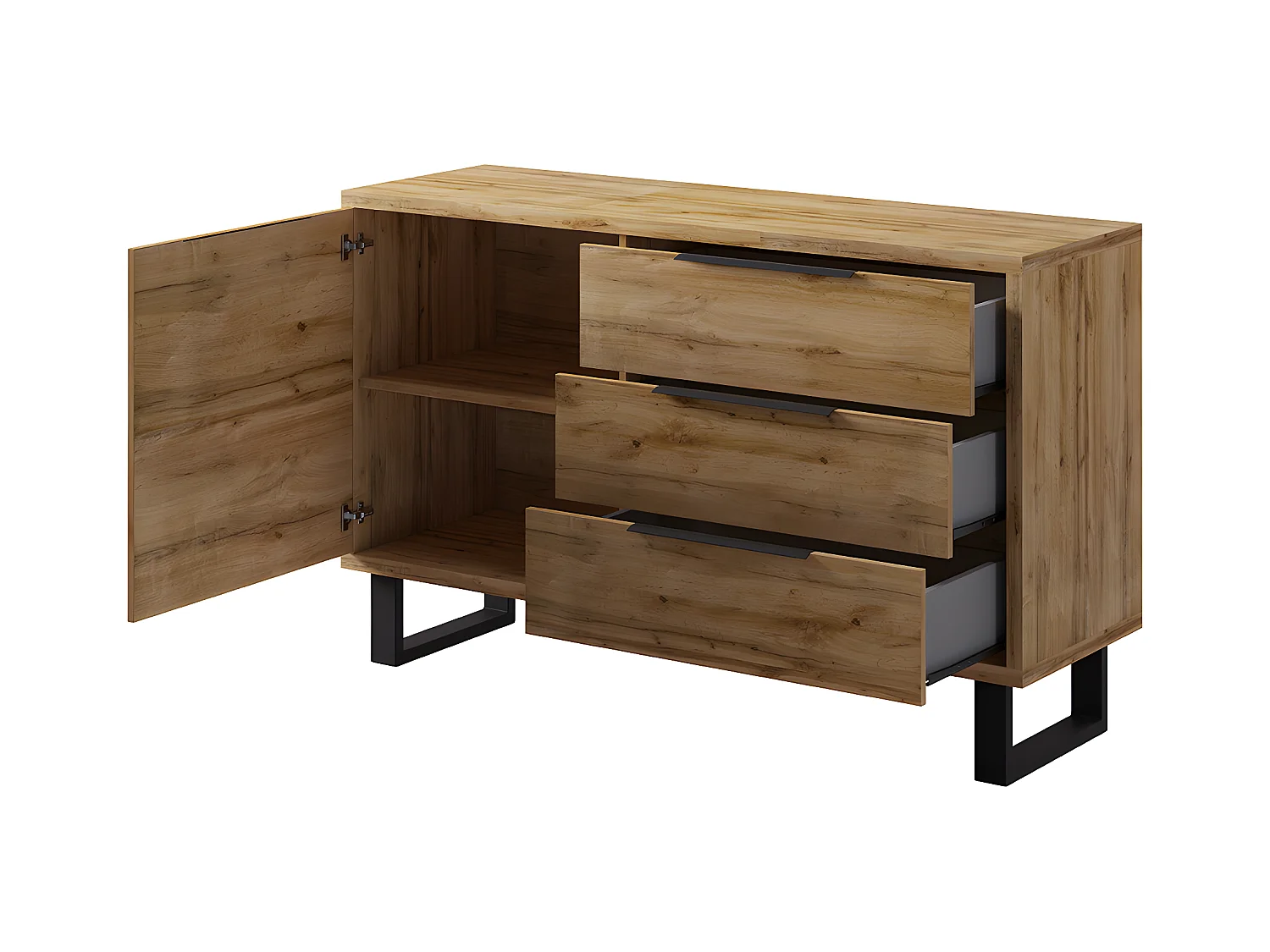 Buffet 1 porte 3 tiroirs Eden Bois et Metal