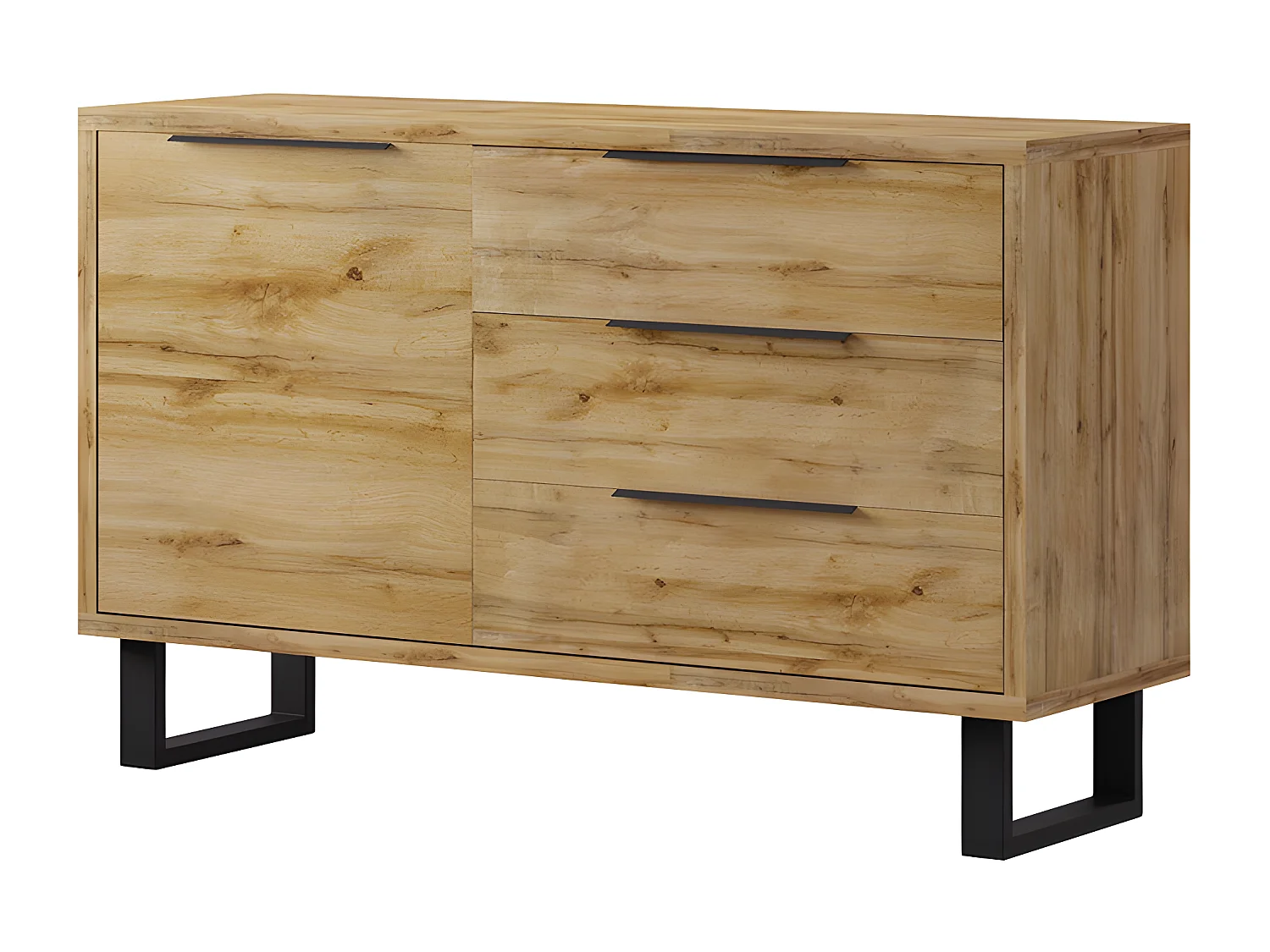 Buffet 1 porte 3 tiroirs Eden Bois et Metal