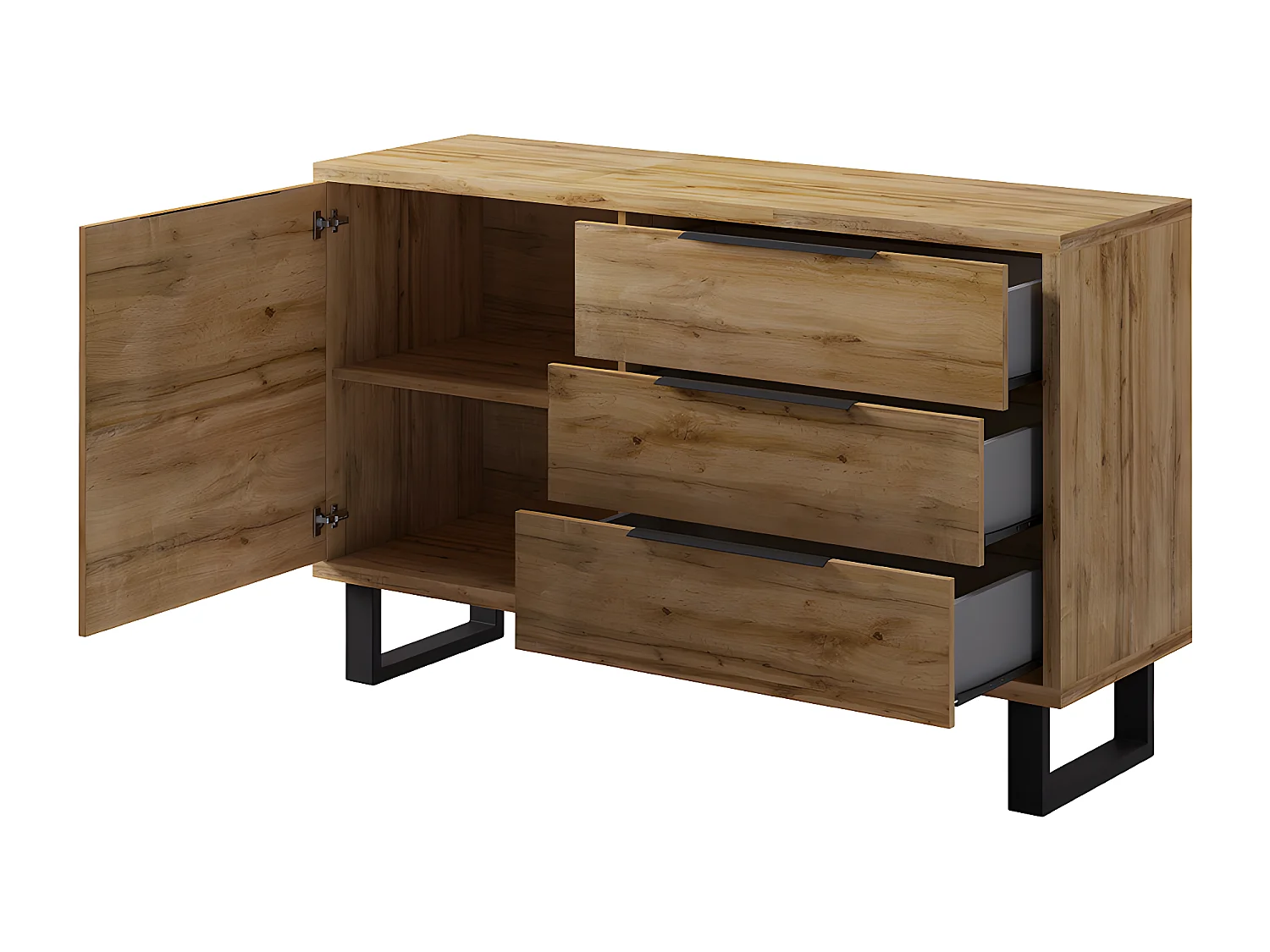 Buffet 1 porte 3 tiroirs Eden Bois et Metal