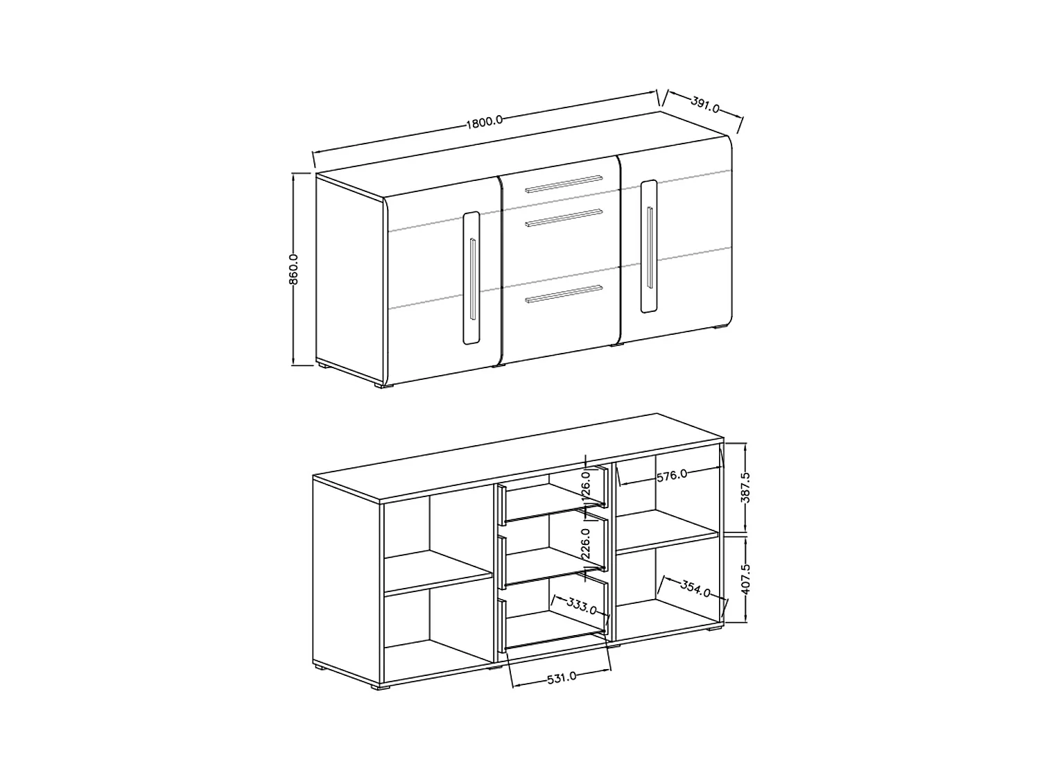 Louis Blanc 2-deurs dressoir met 3 laden