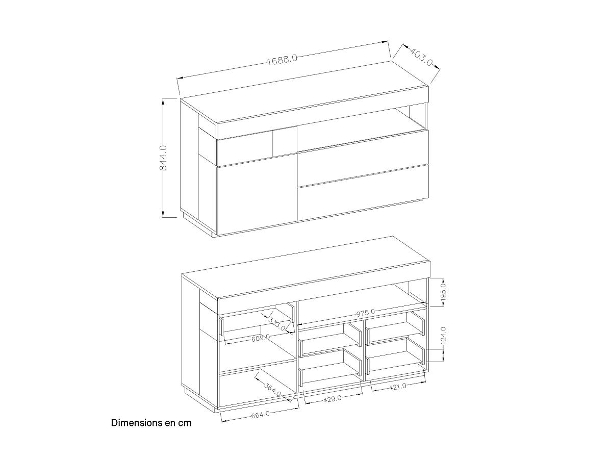 Buffet 1 porte 3 tiroirs Andrea Blanc et Bois