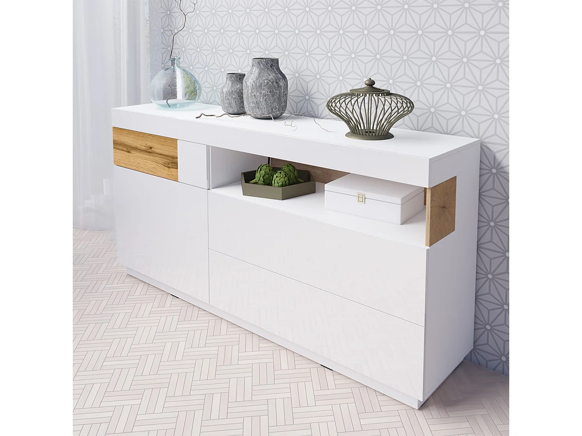 Andrea Wit en Hout 1-deurs 3-lade buffetkast