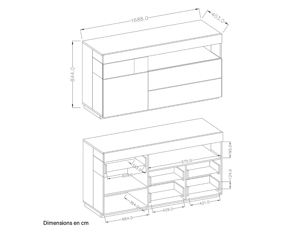 Andrea White and Wood 1-door 3-drawer sideboard