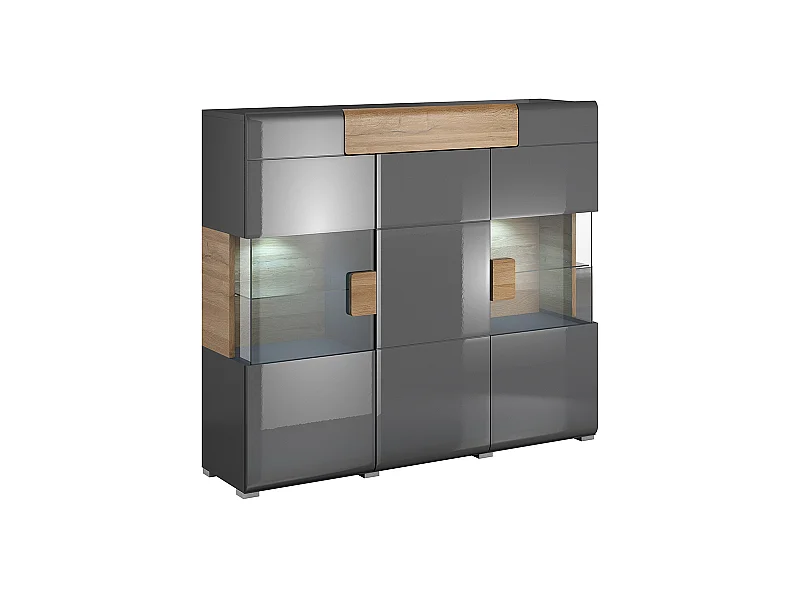 Aparador 3 puertas y 1 cajón con LED Jules Gris y Madera