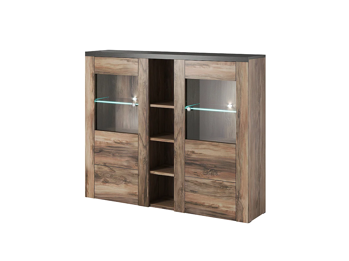 Vaisselier 2 portes avec LED Amaury Bois foncé