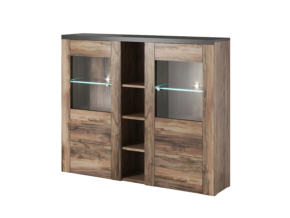 Vaisselier 2 portes avec LED Amaury Bois foncé