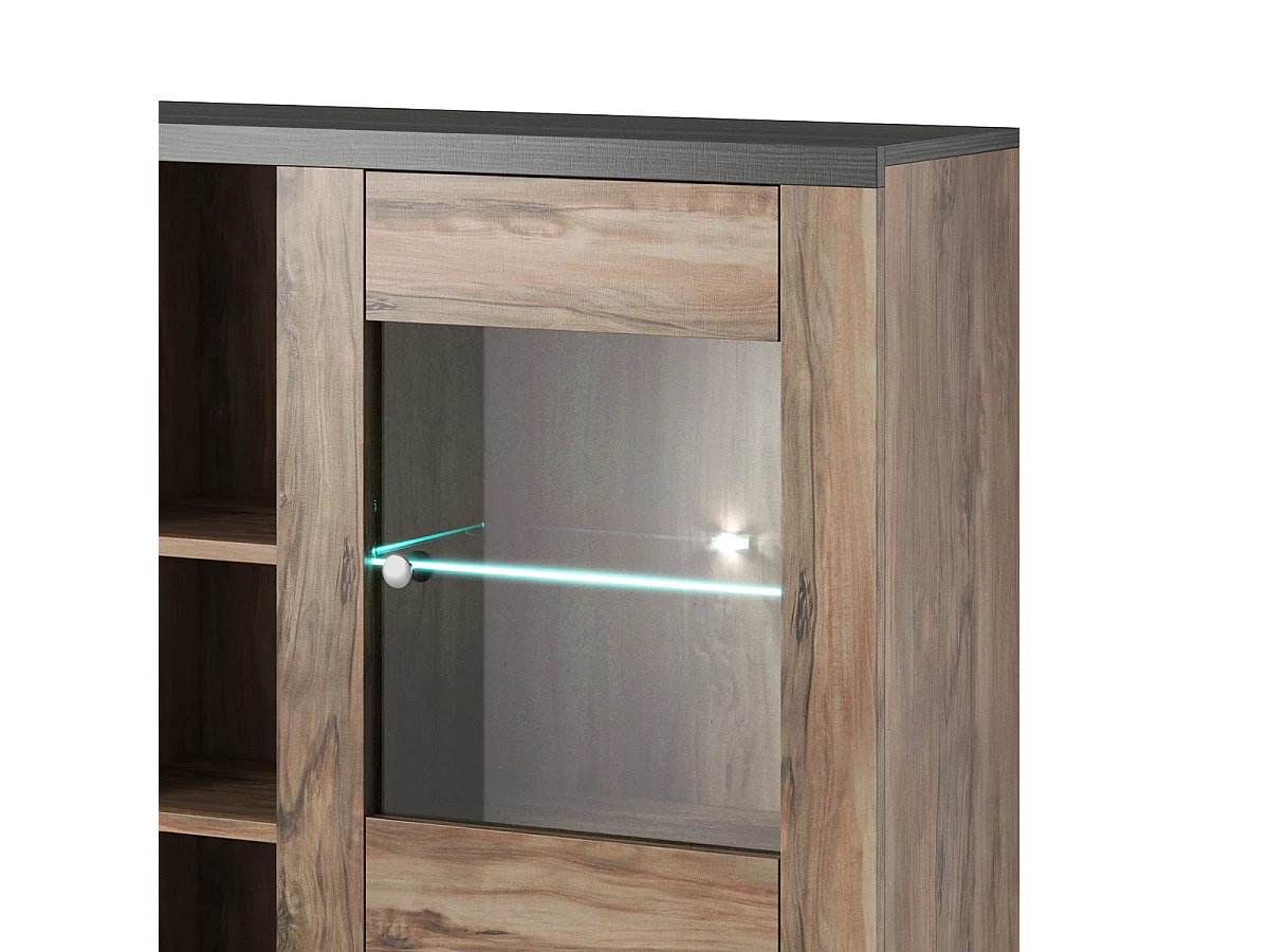 Vaisselier 2 portes avec LED Amaury Bois foncé