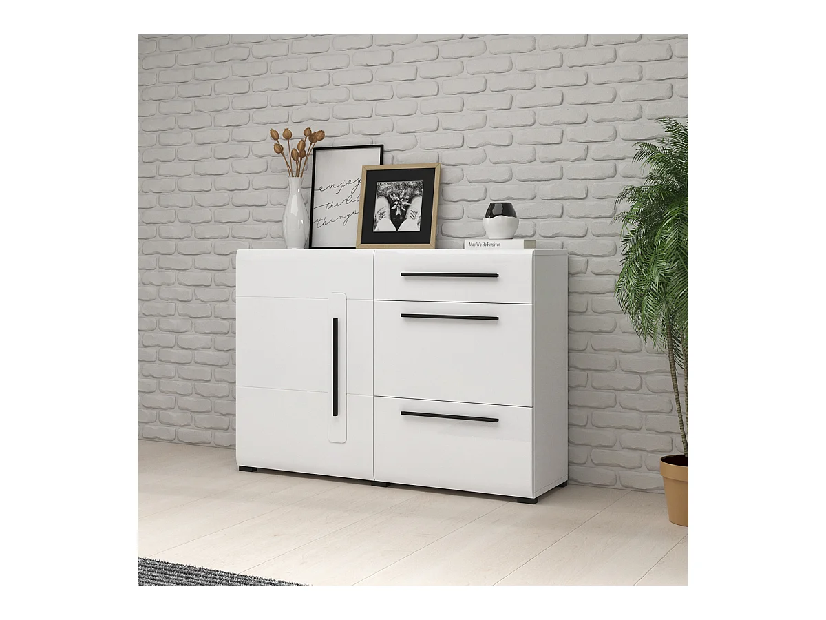 Aparador 1 porta 3 gavetas Louis branco 86cm