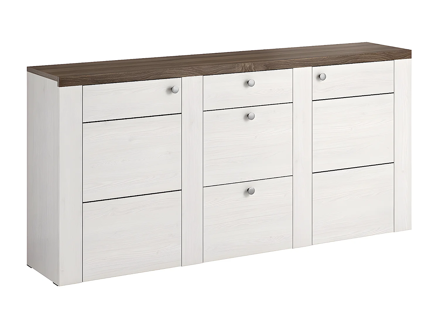 Aparador 2 portas 3 gavetas Amaury madeira e branco 85cm