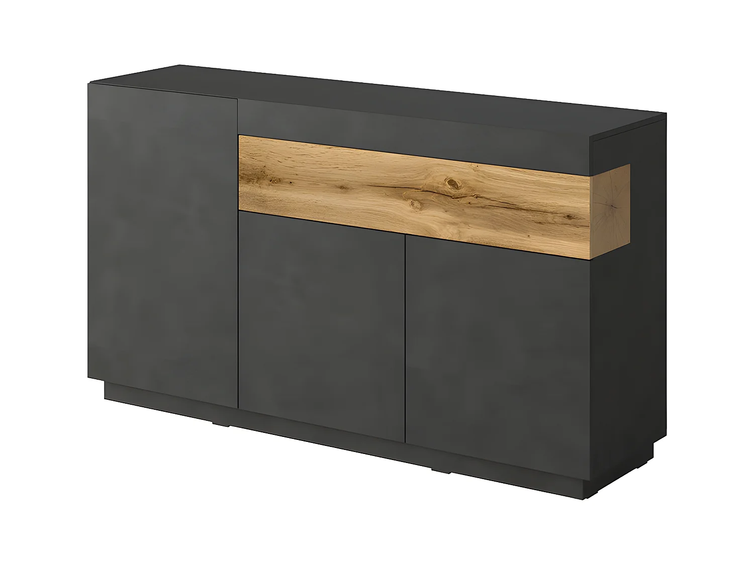 Buffet 3 portes 1 tiroir Andrea Gris anthracite et Bois