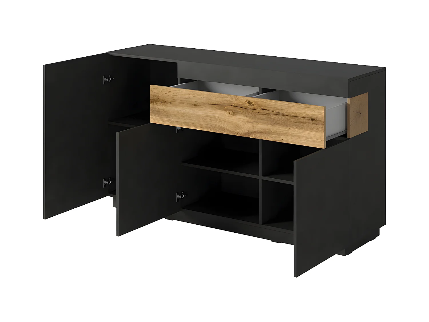 Buffet 3 portes 1 tiroir Andrea Gris anthracite et Bois