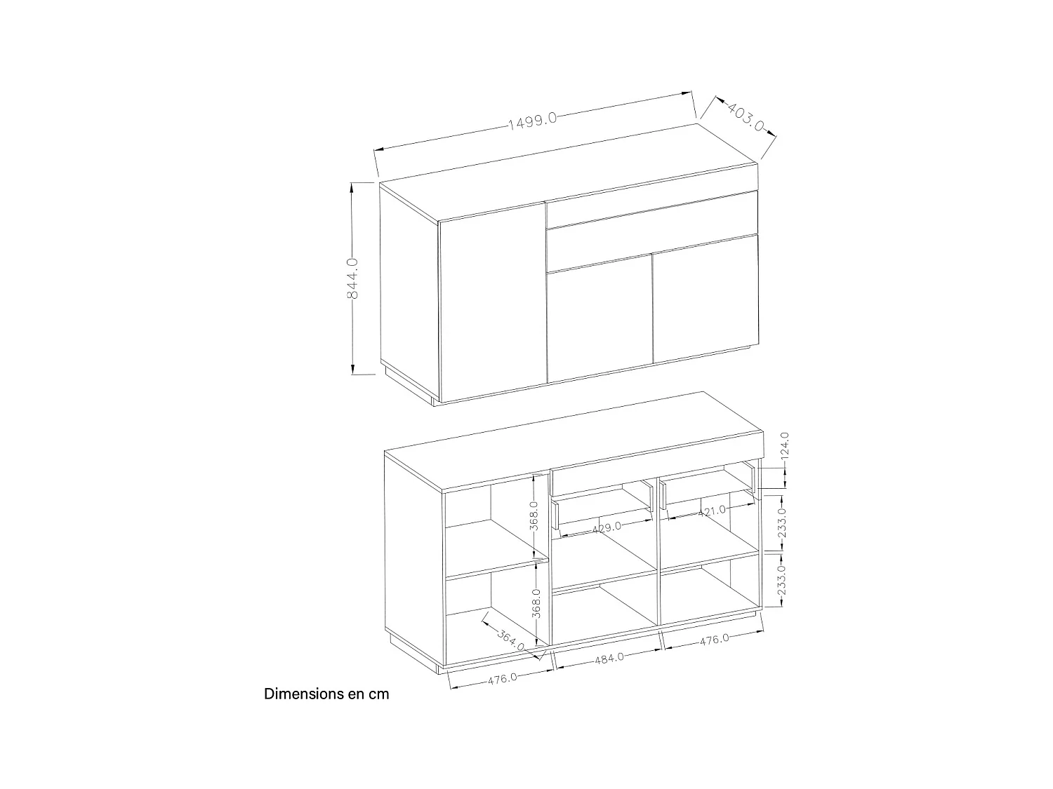 Buffet 3 portes 1 tiroir Andrea Gris anthracite et Bois