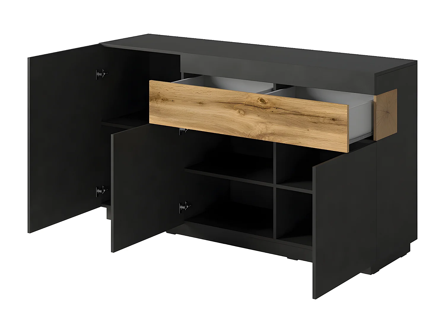 Buffet 3 portes 1 tiroir Andrea Gris anthracite et Bois