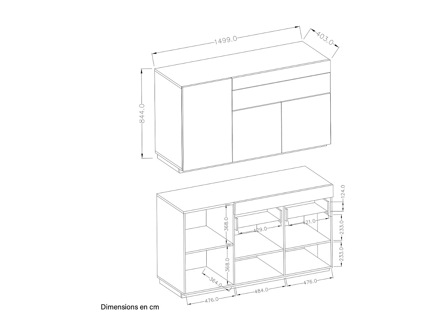 Buffet 3 portes 1 tiroir Andrea Gris anthracite et Bois