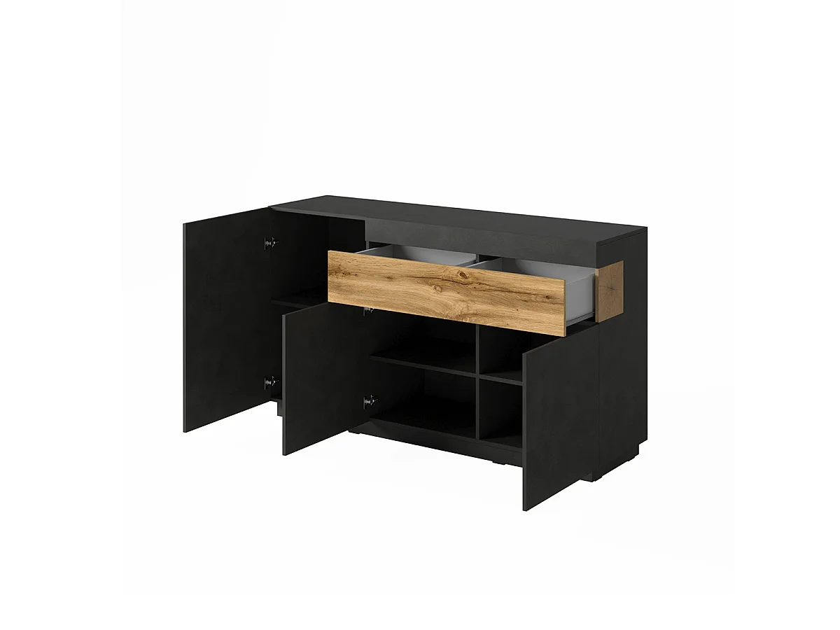 Sideboard 3 Türen 1 Schublade Andrea Anthrazitgrau und Holz