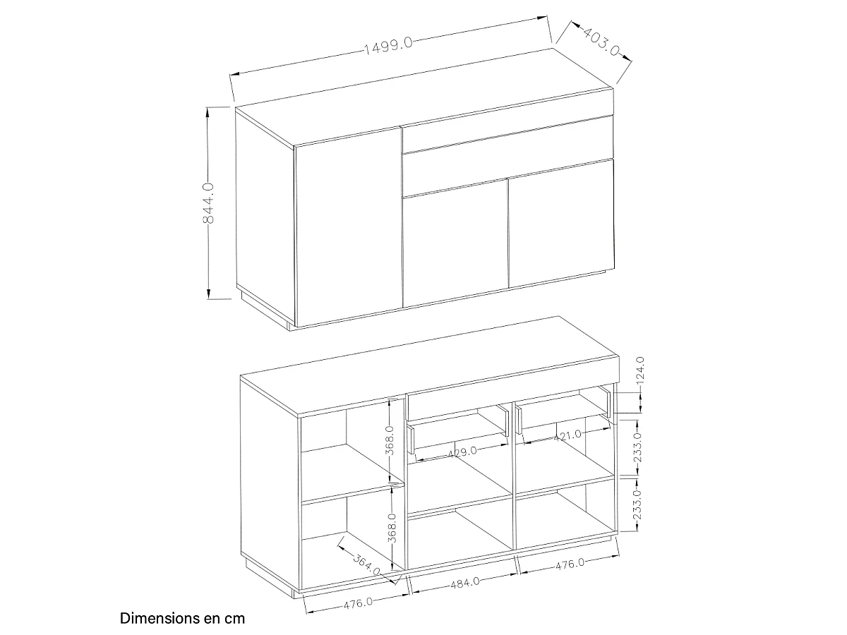 Sideboard 3 Türen 1 Schublade Andrea Anthrazitgrau und Holz