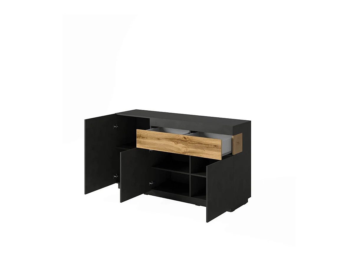 Sideboard 3 Türen 1 Schublade Andrea Anthrazitgrau und Holz