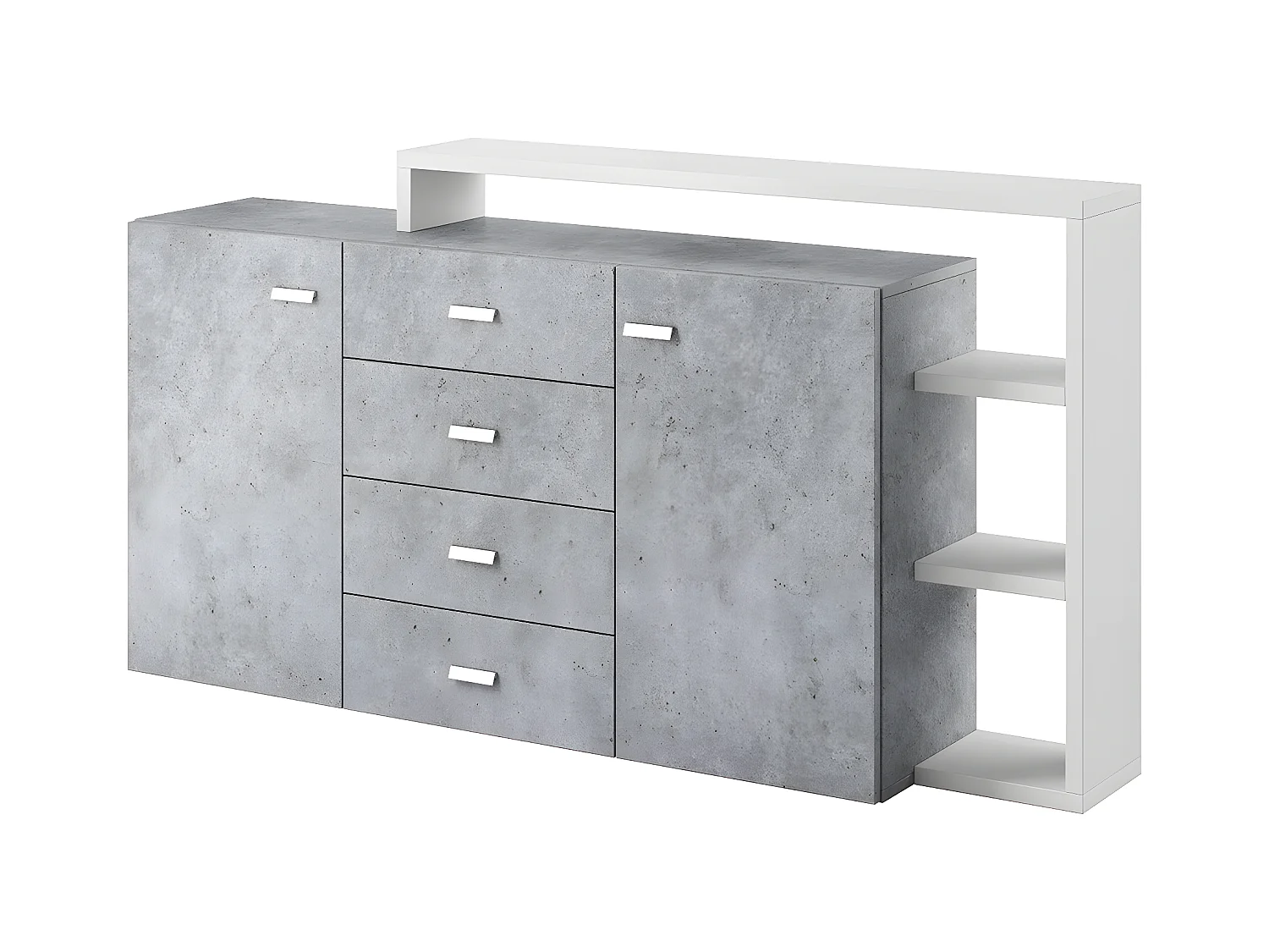 Buffet 2 portes 4 tiroirs Ilyes Blanc et Béton