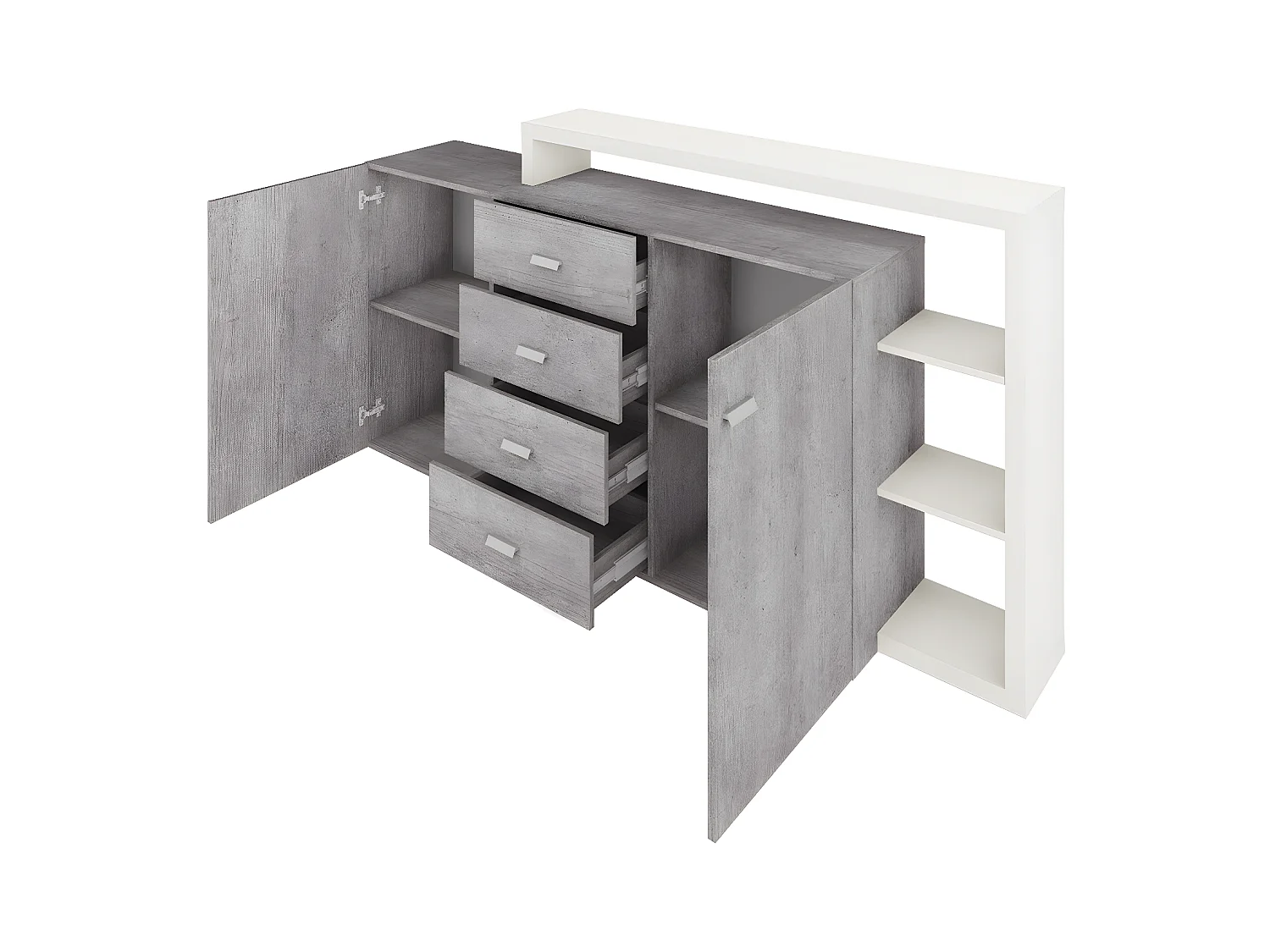 Buffet 2 portes 4 tiroirs Ilyes Blanc et Béton