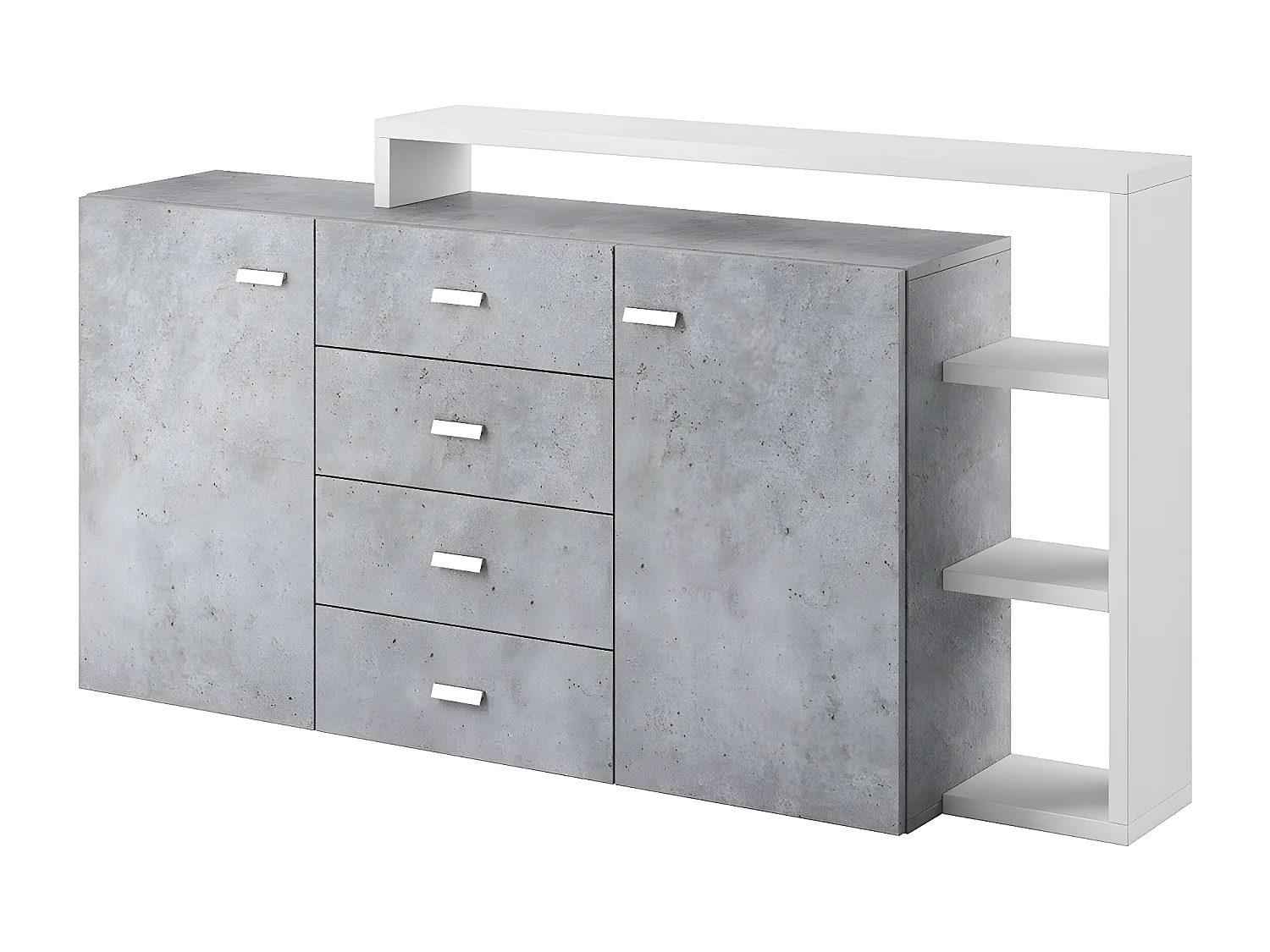 Buffet 2 portes 4 tiroirs Ilyes Blanc et Béton