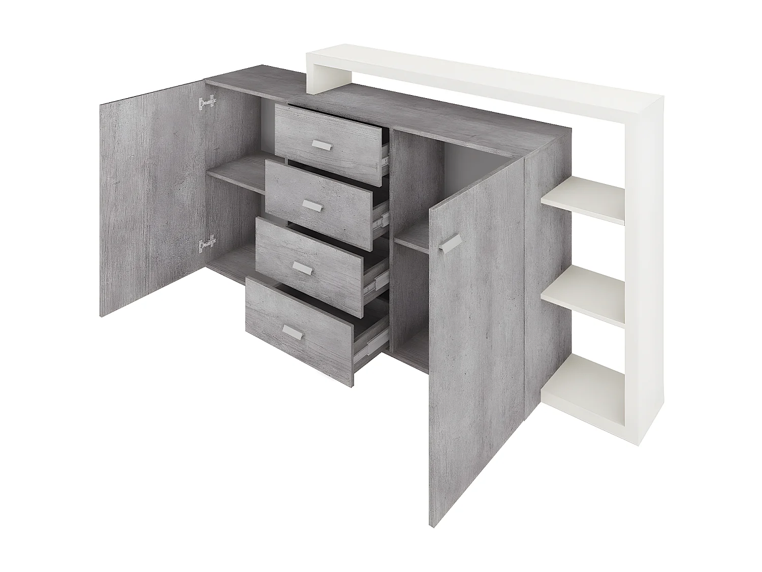 Buffet 2 portes 4 tiroirs Ilyes Blanc et Béton