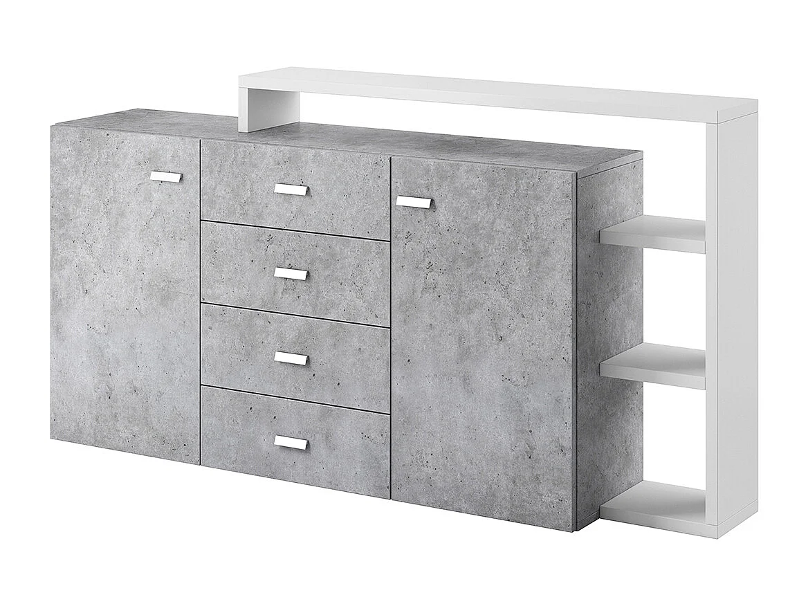 Buffet 2 ante 4 cassetti Ilyes bianco e cemento 98cm