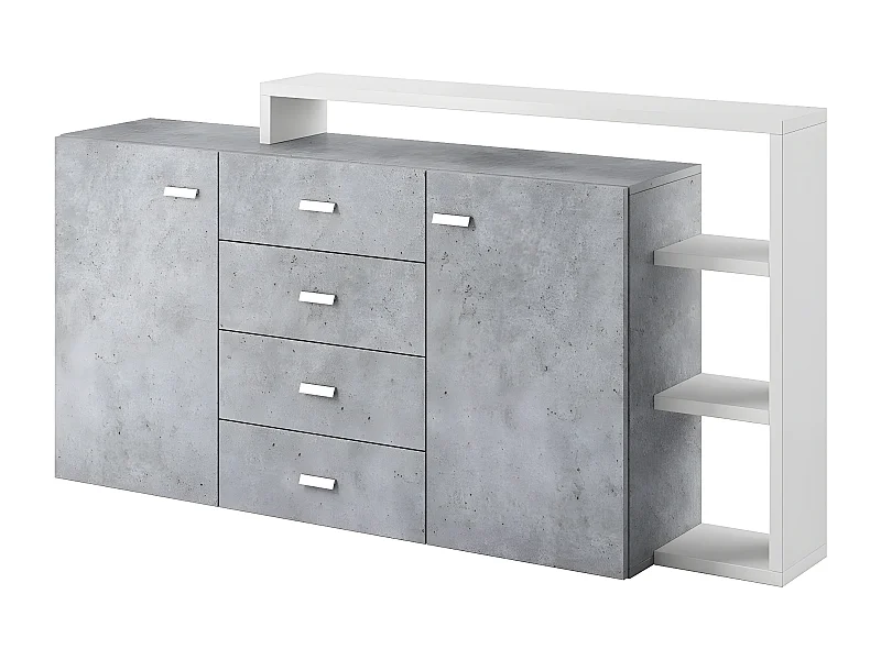 Buffet 2 portes 4 tiroirs Ilyes Blanc et Béton