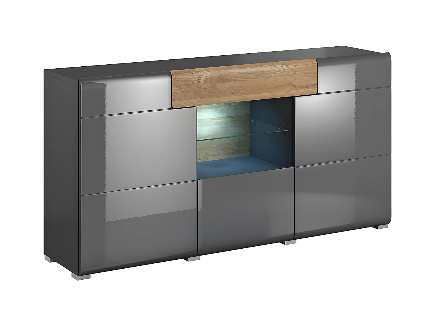 Komoda TOLEDO 160 3D1S antracyt połysk/dąb grandson