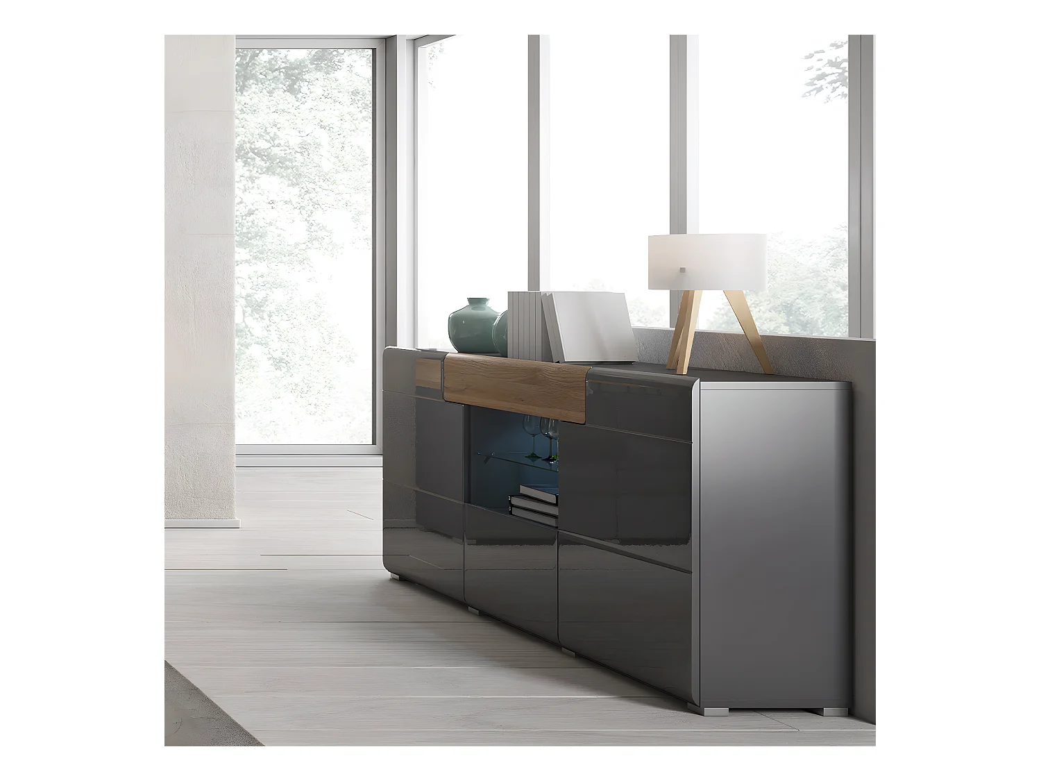 Komoda TOLEDO 160 3D1S antracyt połysk/dąb grandson