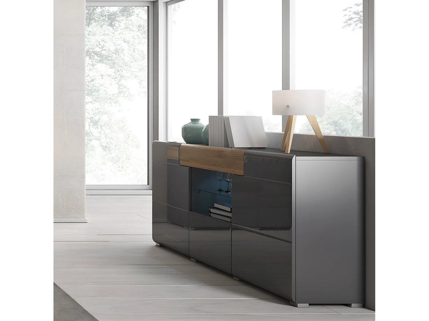 Buffet 3 portes 1 tiroir Jules Gris et Bois