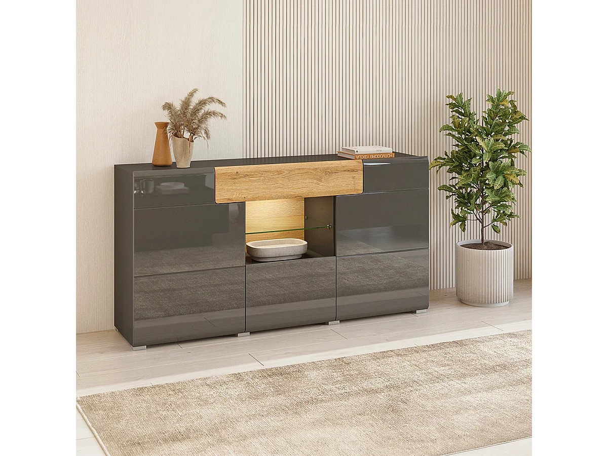 Bufé 3 puertas 1 cajón Jules Gris y Madera