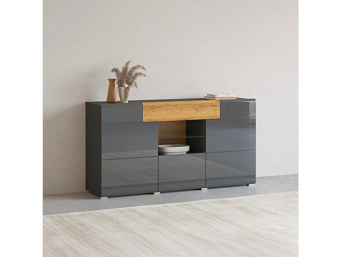 Bufé 3 puertas 1 cajón Jules Gris y Madera